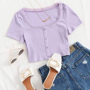 Lavender Crop Top Rib Knit Size Small